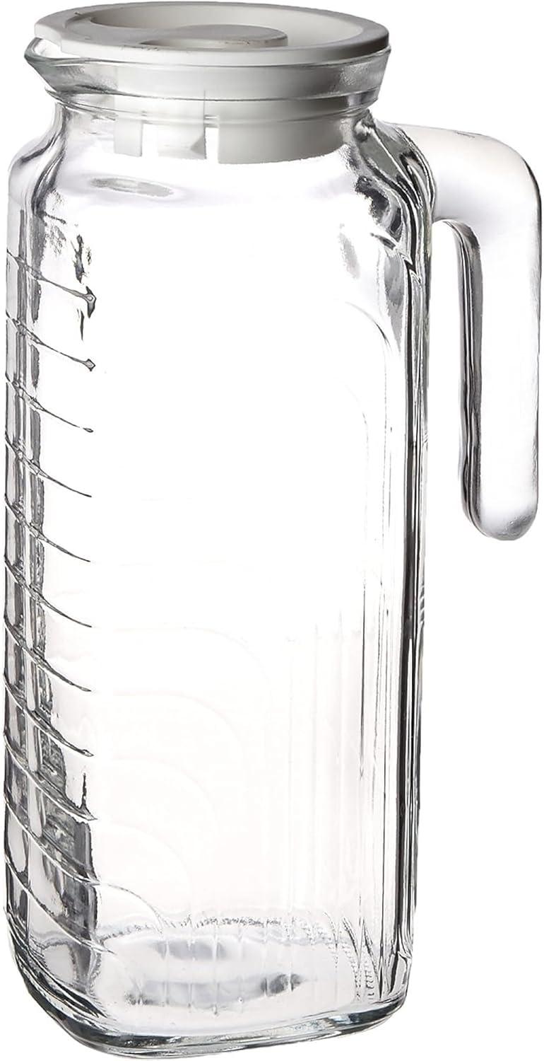 Bormioli Rocco Gelo Glass Jug/Pitcher with Lid, 41-Ounce, White Lid, , Beverage Server, White Lid