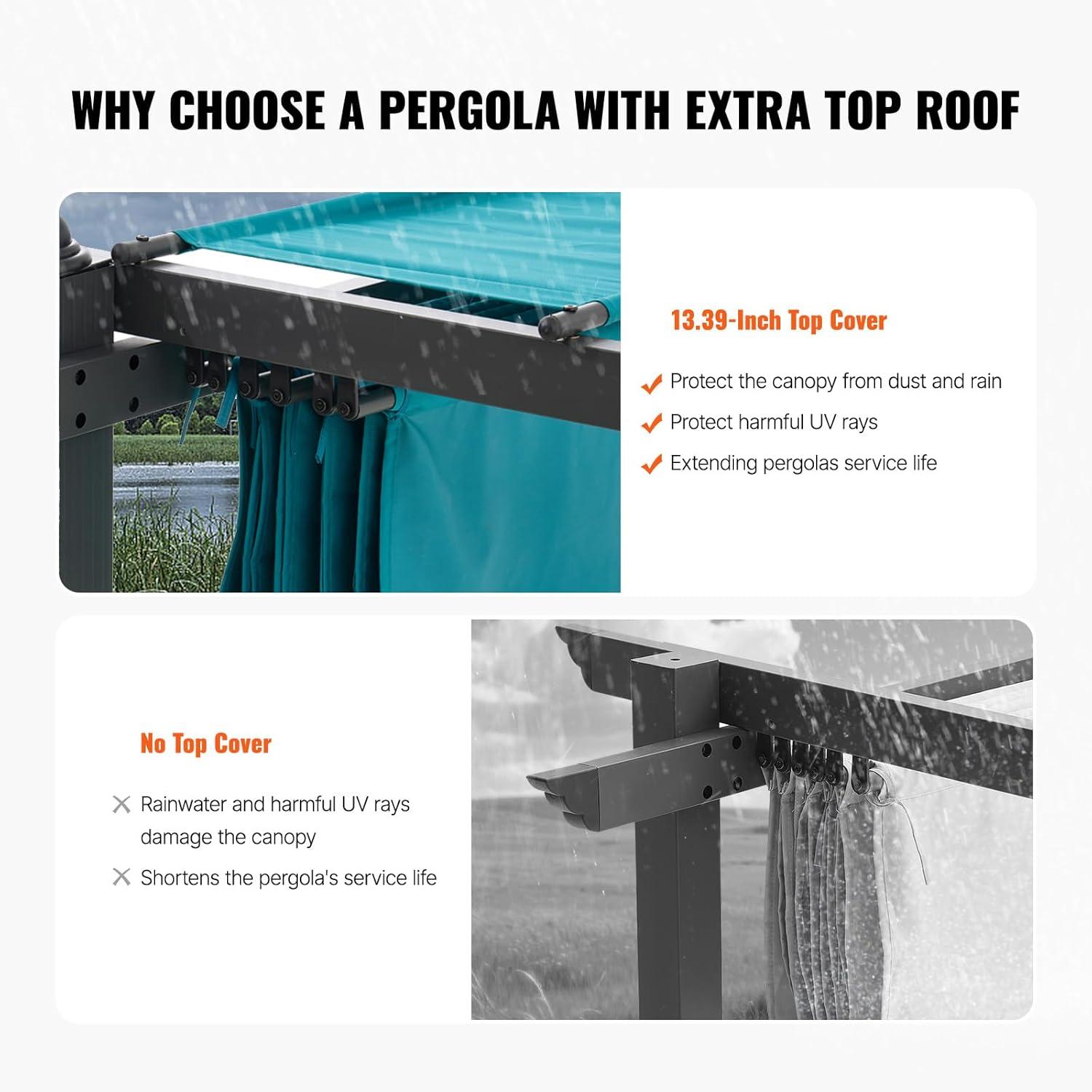 VEVOR 10'x13' Outdoor Retractable Pergola with Canopy, Aluminum Pergola with Retractable Canopy, Modern Pergola with Sun Shade Canopy, Bule