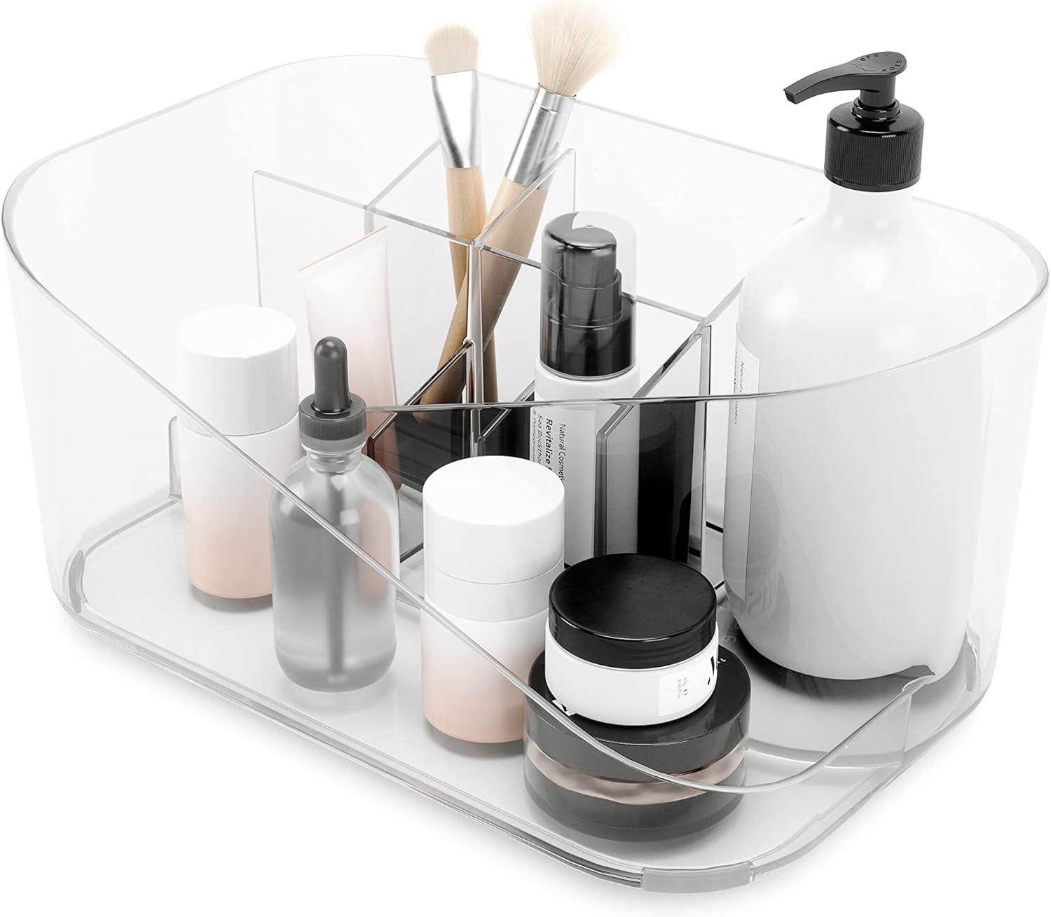 Clear Rectangular Acrylic Makeup Organizer with Compartments