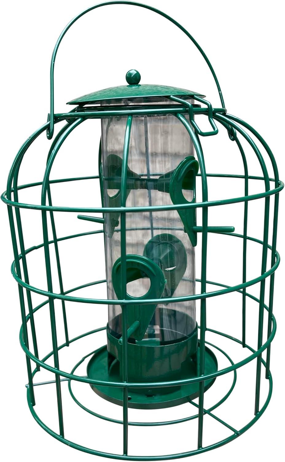 Green Metal Squirrel Resistant Hanging Tube Bird Feeder