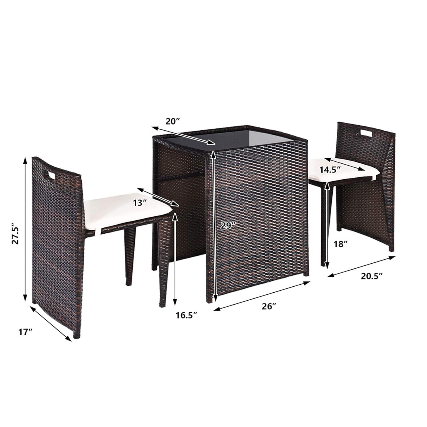 Tangkula 3 PCS Cushioned Wicker Patio Furniture Set Seat Sofa Outdoor No Assembly Brown