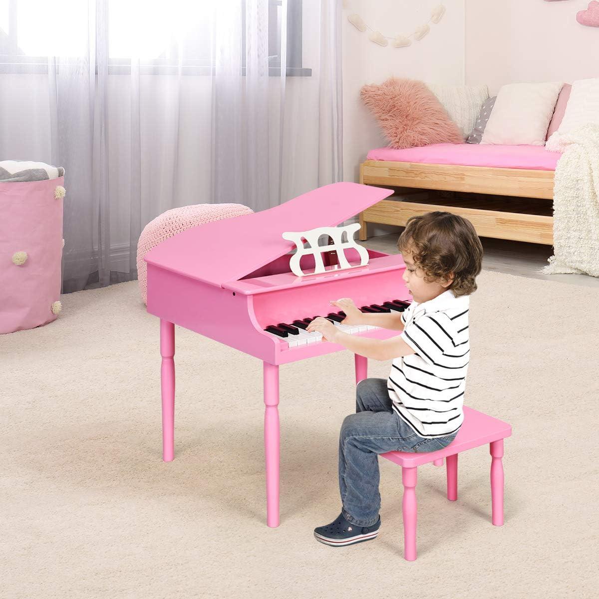 Costway 30-Key Classic Baby Grand Piano Toddler Toy Wood w/ Bench & Music Rack Pink