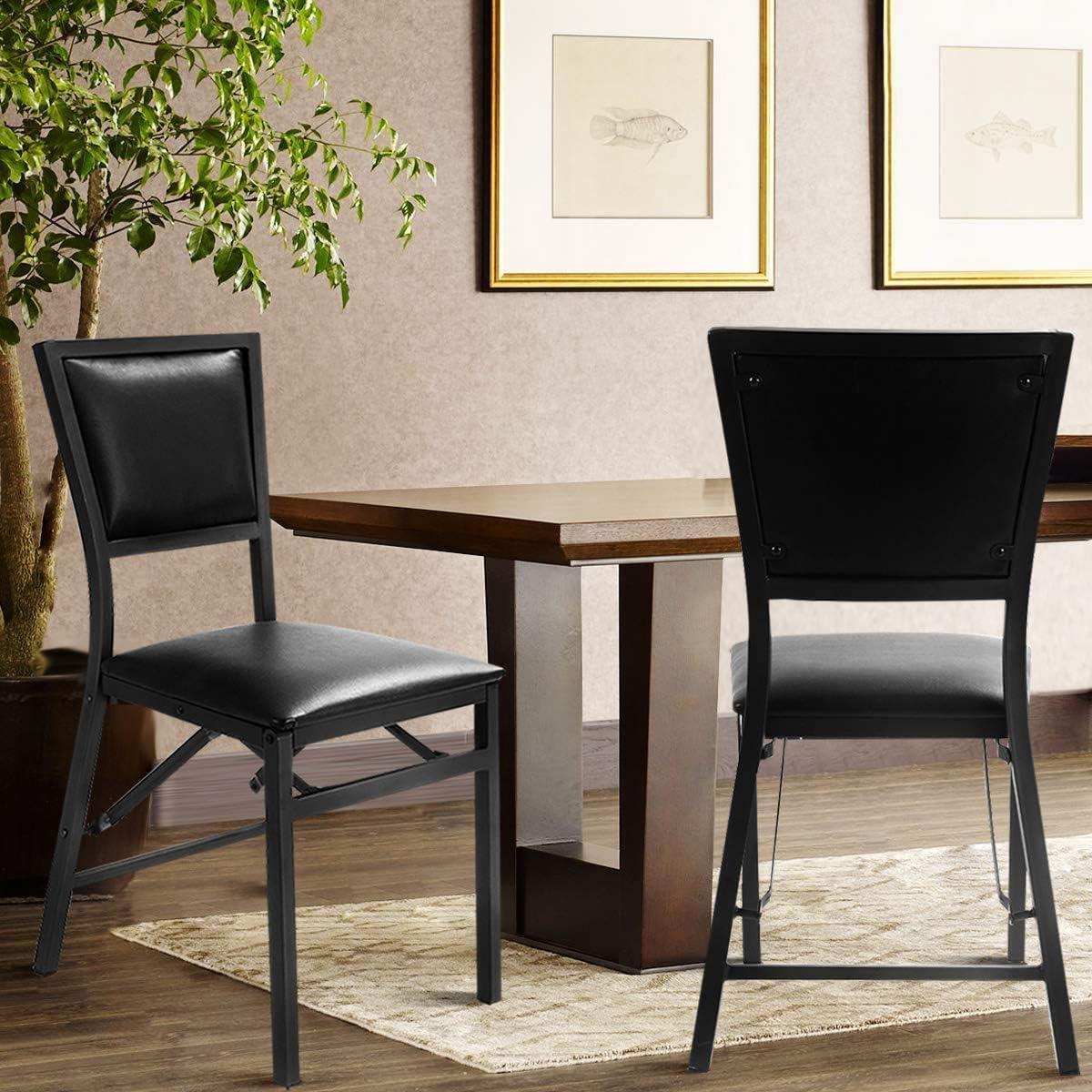 Costway Set of 2 Metal Folding Chair Dining Chairs Home Restaurant Furniture Portable Black
