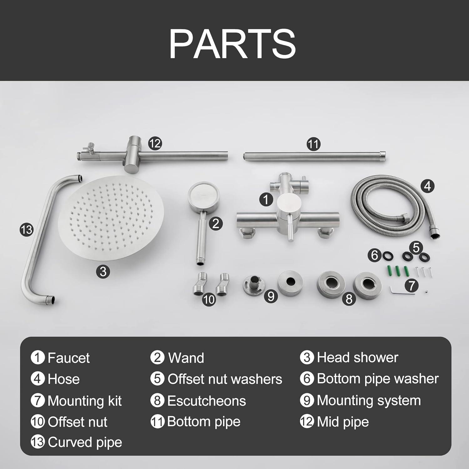 Outdoor Shower Fixture SUS304 Shower Faucet Combo Set Stainless Steel 8 Rainfall Shower Head