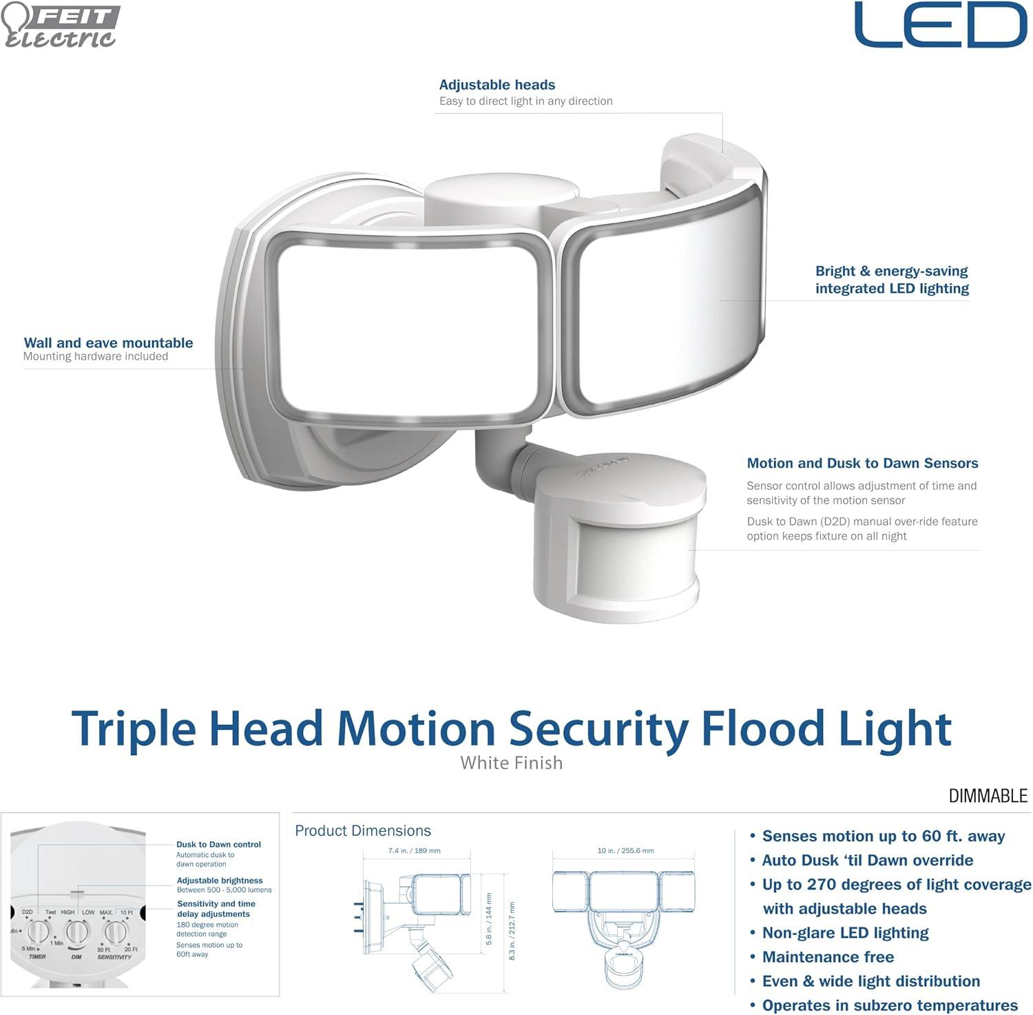 Feit Electric 3010240 Motion-Sensing Hardwired LED Security Floodlight - White