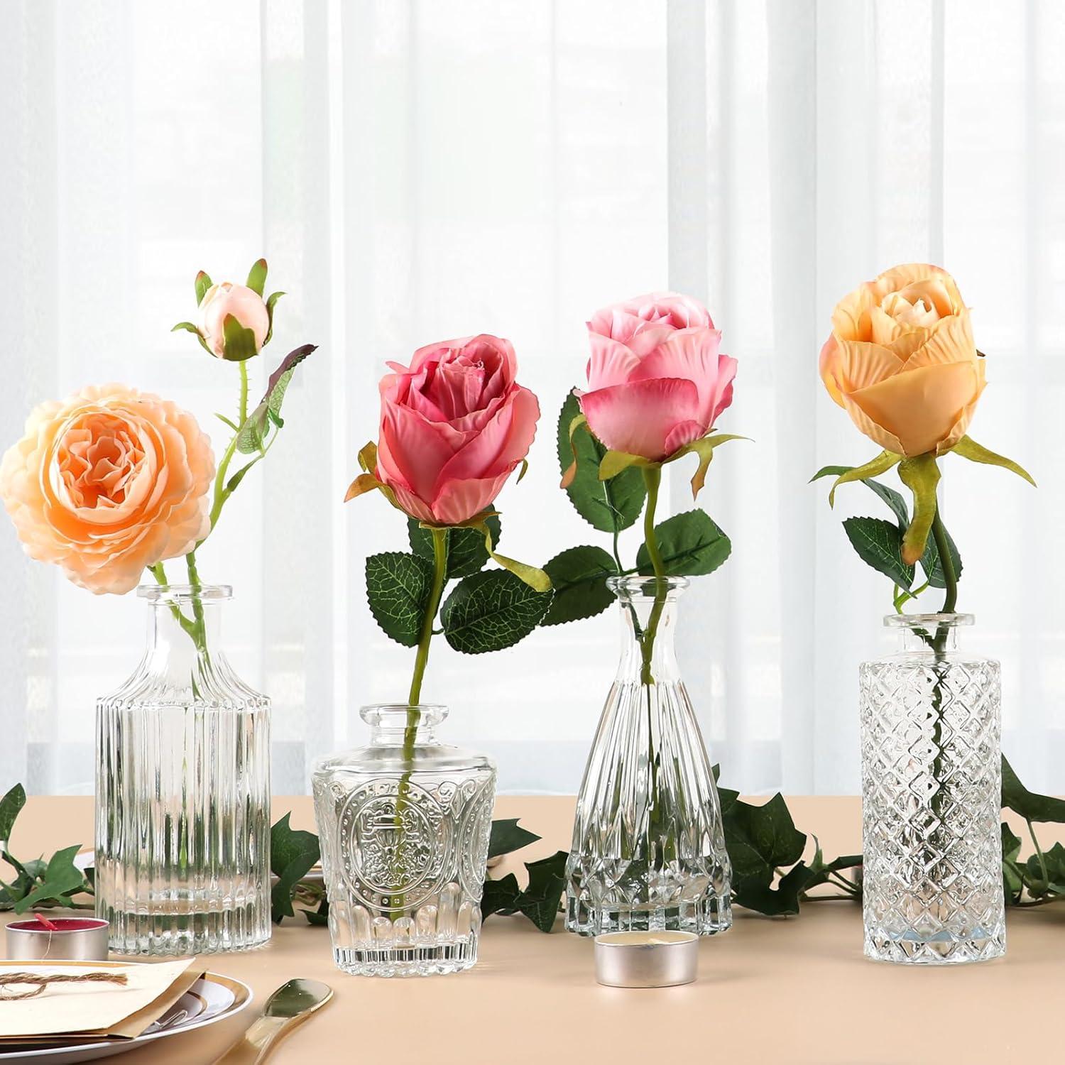 Bud Vases Set of 12, Small Glass Vases for Centerpieces, Small Flower Vases for Centerpieces, Vintage Mini Vase, Clear Bud Vase for Wedding Table Decor