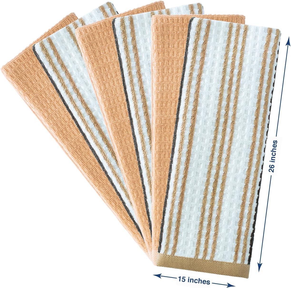 Craftsworth 100% Cotton Kitchen Towel, 15x26-Pack of 6, Stripe Tan Combo