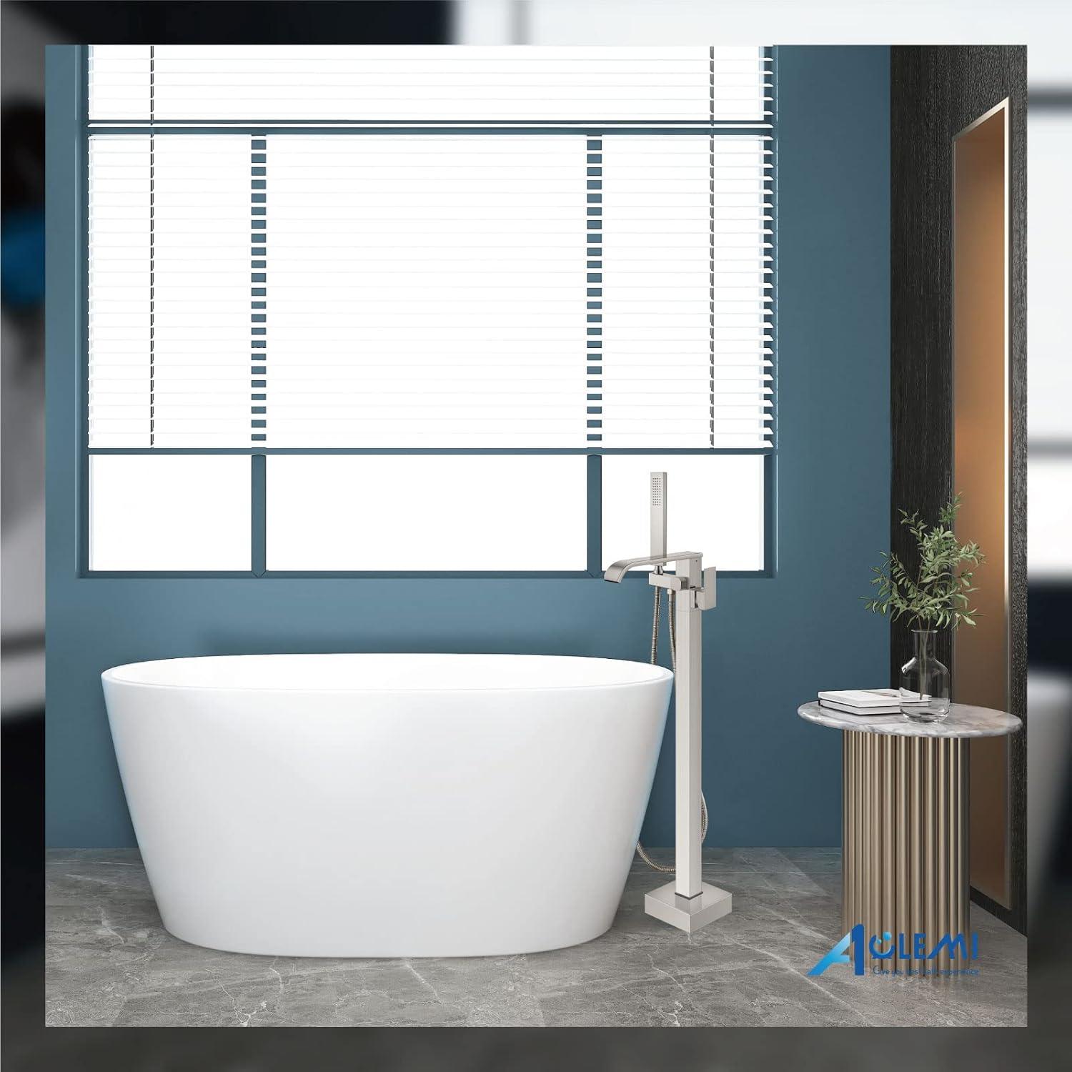 AlenArtWater Waterfall Tub Filler Freestanding Bathtub Faucet Floor Mount Brass Single Handle Bathroom Faucets with Hand Shower 93-LJQKCZ