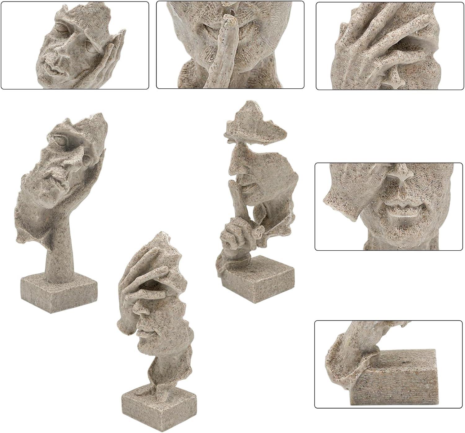 Abstract Resin Thinker Statue Set in Gray