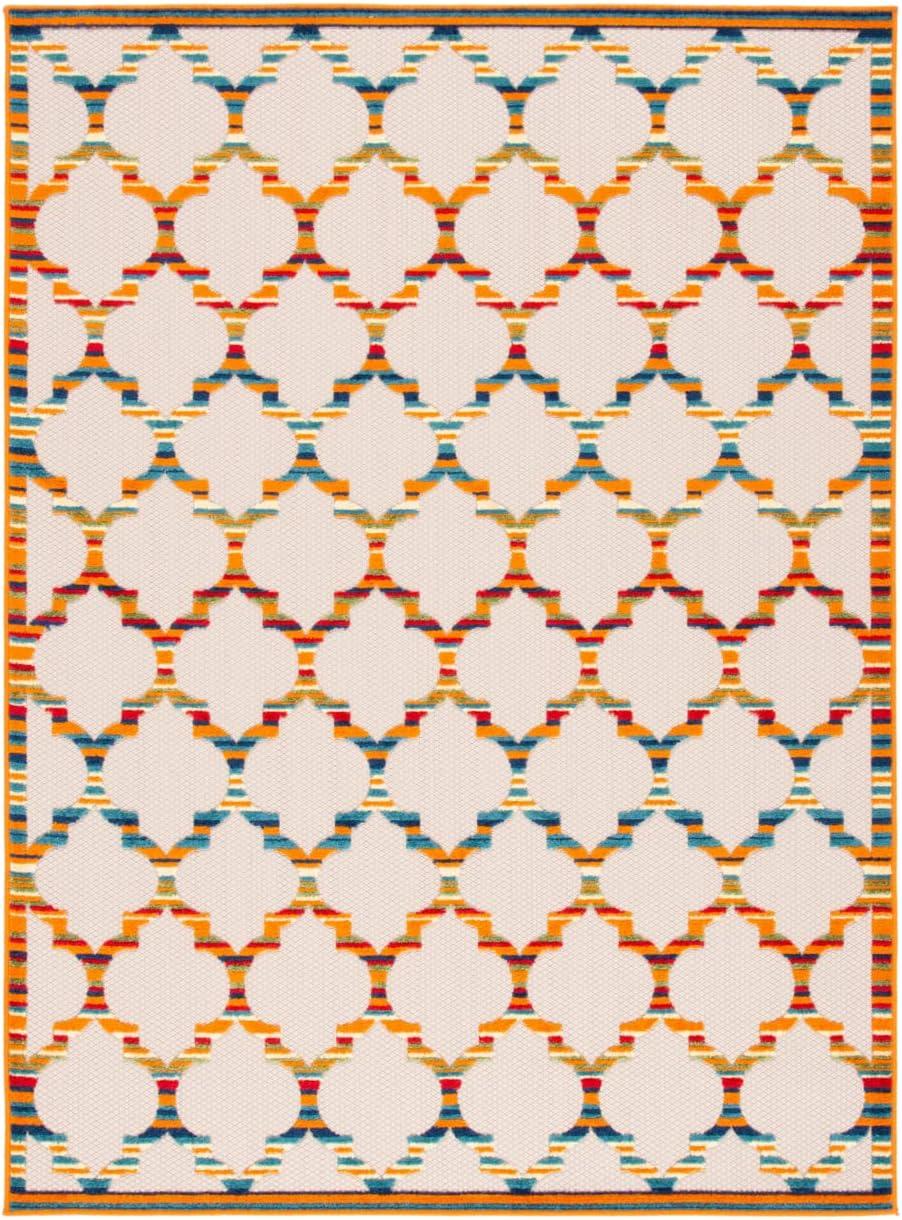 Cabana CBN333 Power Loomed UV Resistant Indoor/Outdoor Area Rug - Ivory/Orange - 4'5"x6'5" - Safavieh