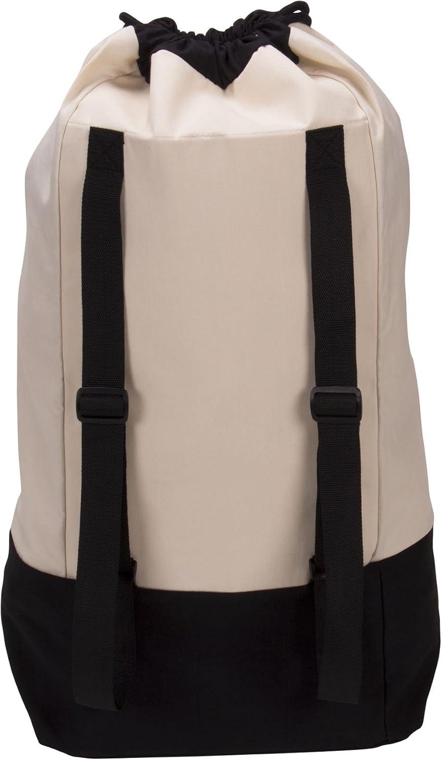 Household Essentials Backpack Duffel Laundry Bag Canvas Drawstring Cream/Black