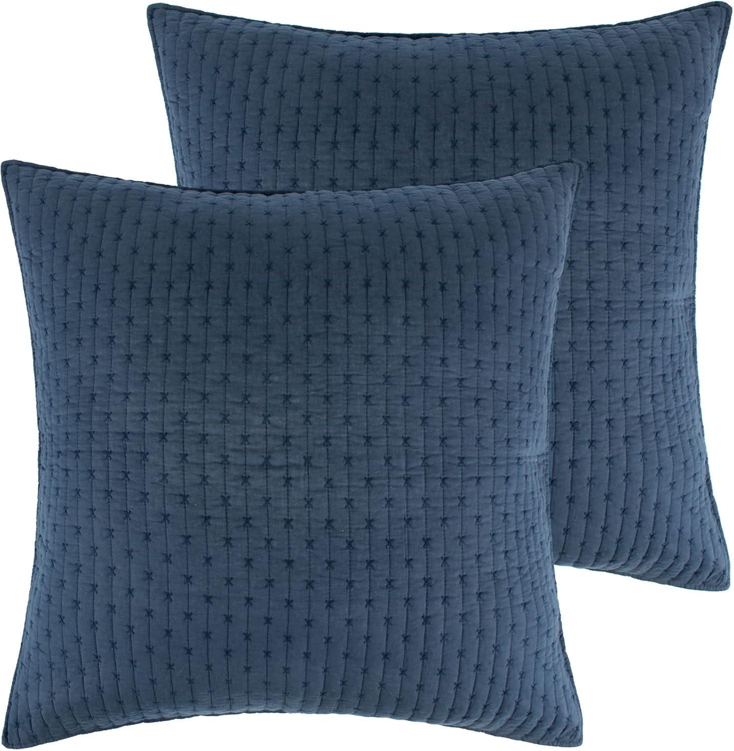 Cross Stitch Navy Euro Sham Set of 2