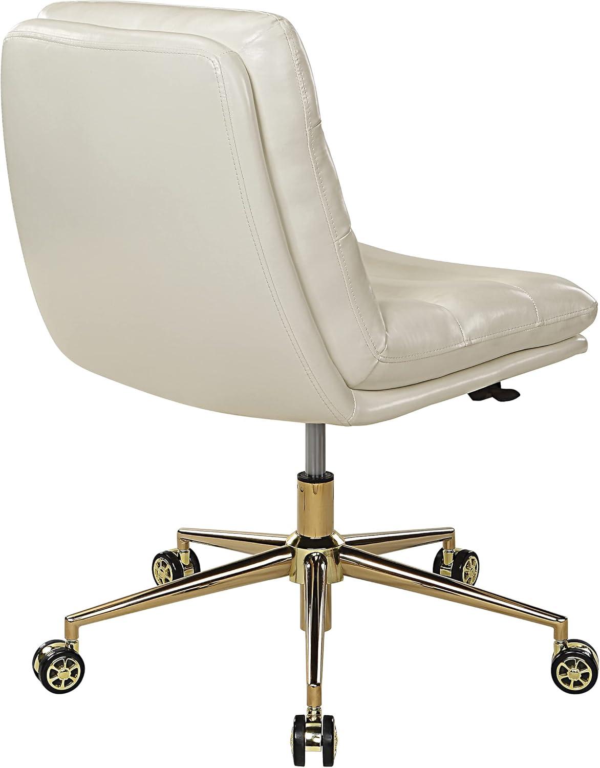 Mid-Century Cream Faux Leather Armless Office Chair with Gold Base