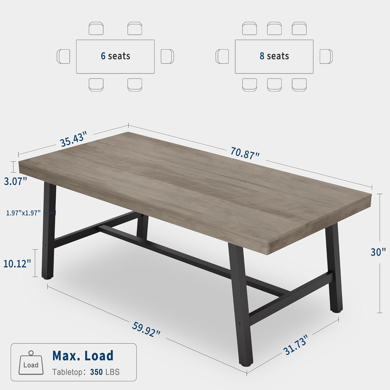 Industrial Dining Table for 6~8 People, 78.7" Long Rectangle Dining Tables, Wooden Kitchen Table