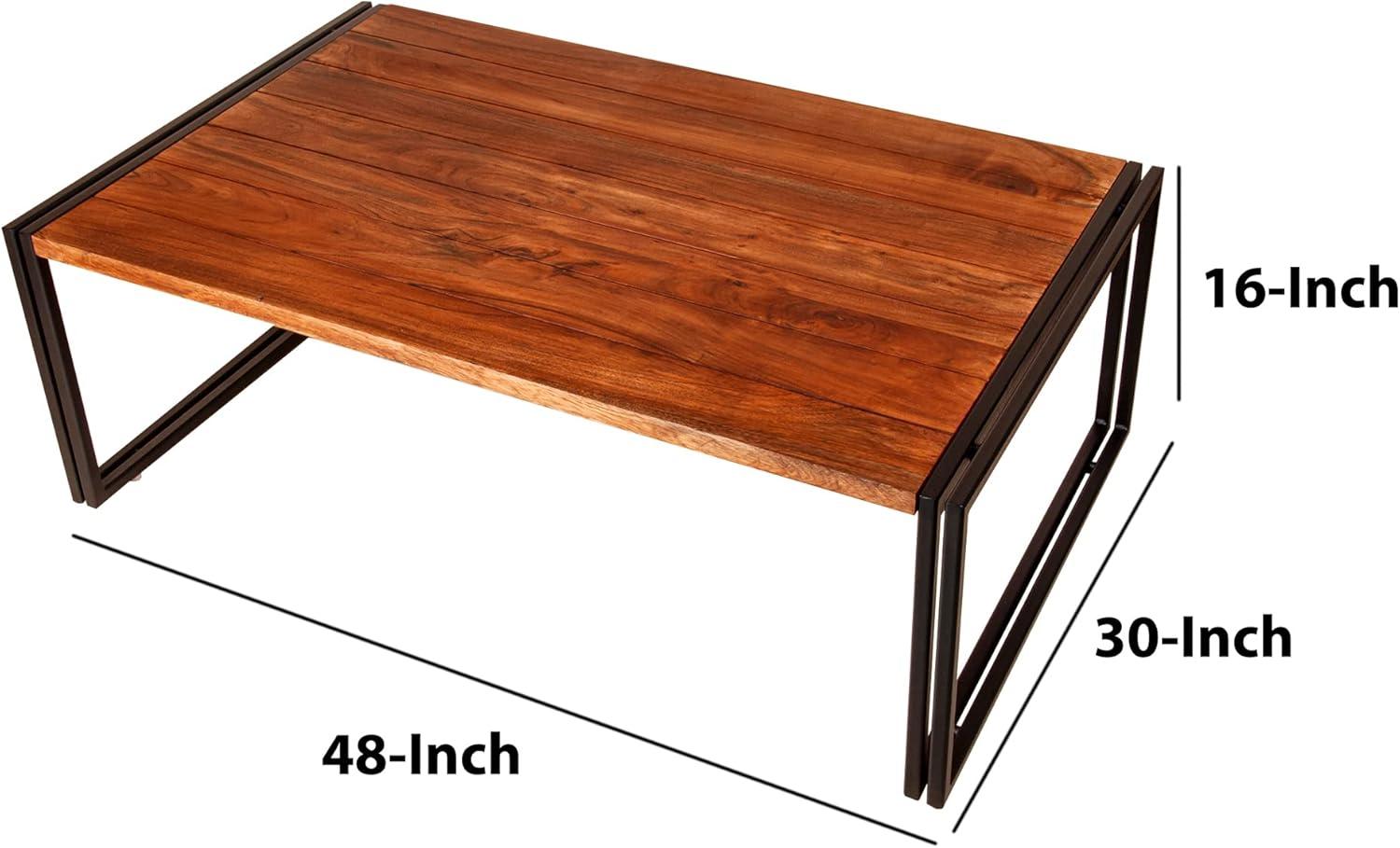 48 Inch Wooden Coffee Table with Double Metal Sled Base Brown and Black - Saltoro Sherpi