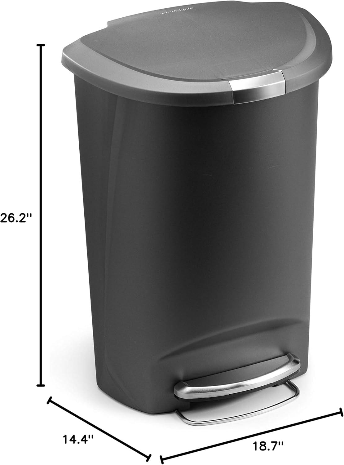 simplehuman Simplehuman 50 Liter / 13 Gallon Semi-Round Kitchen Step Trash Can with Secure Slide Lock, Plastic