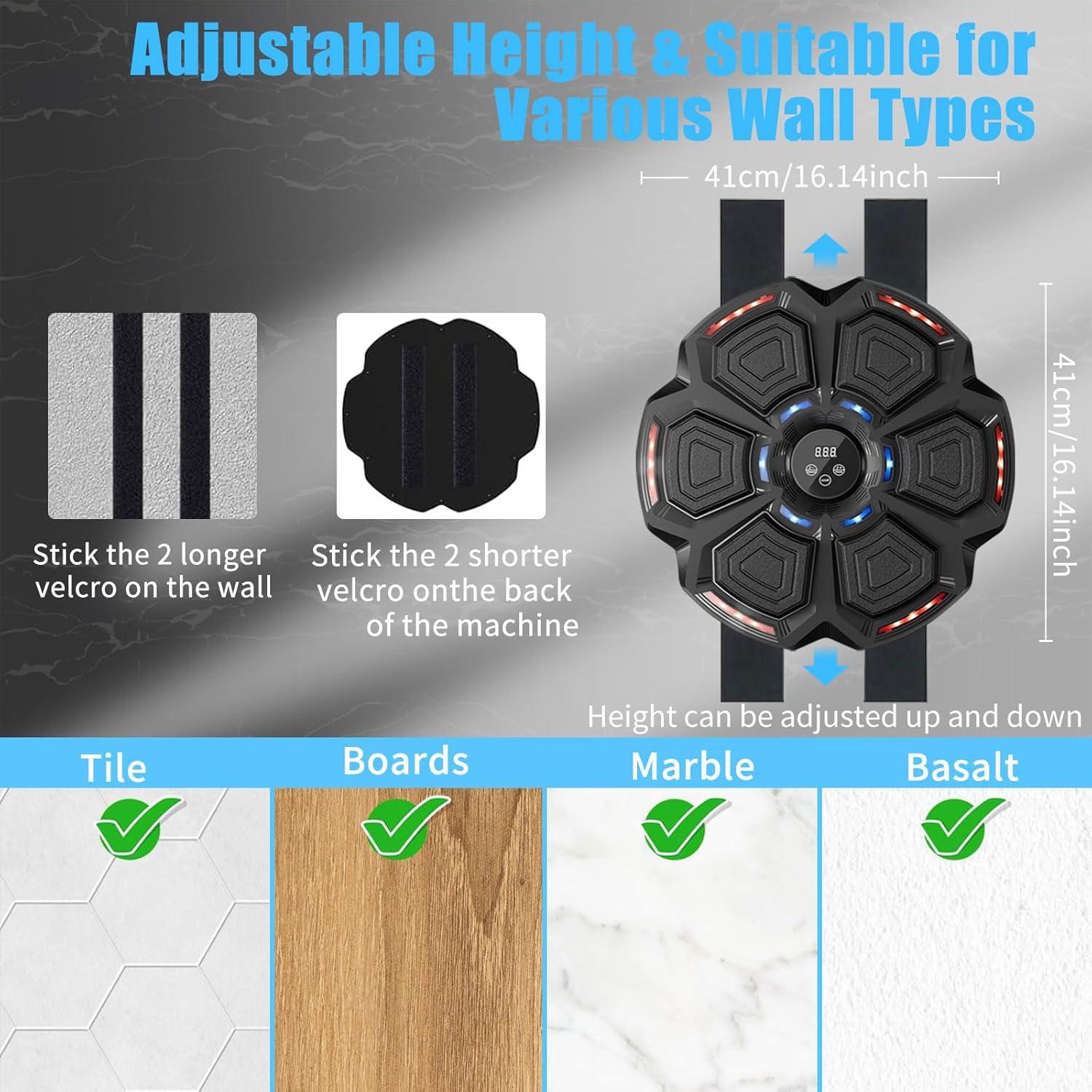 Music Boxing Machine for Adults : Smart Bluetooth Wall Mounted Punching Trainer with Gloves - Interactive Boxing Target - Workout Boxing Equipment for Home Gym Office