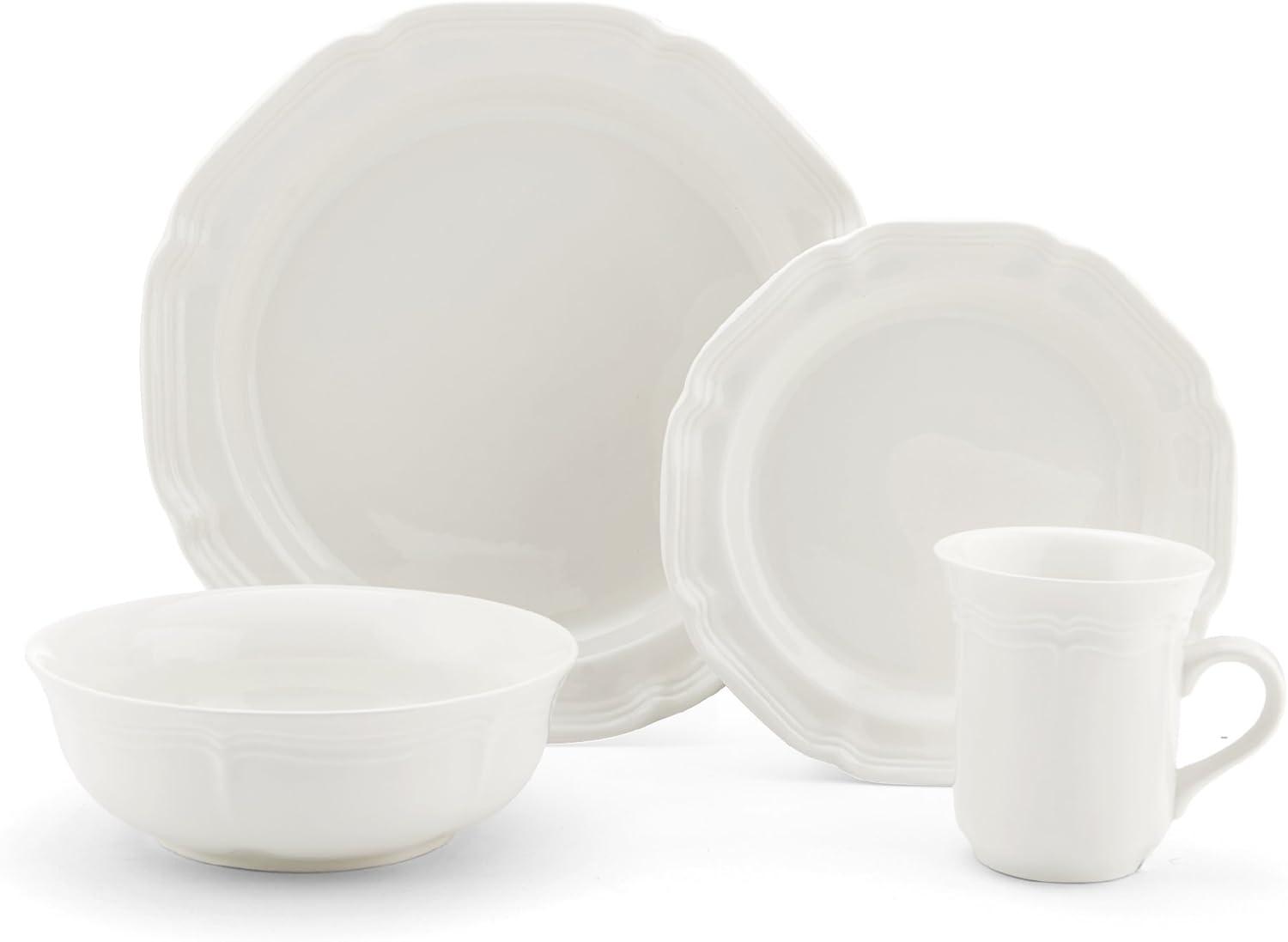 White Porcelain Scalloped 16-Piece Dinnerware Set, Service for 4