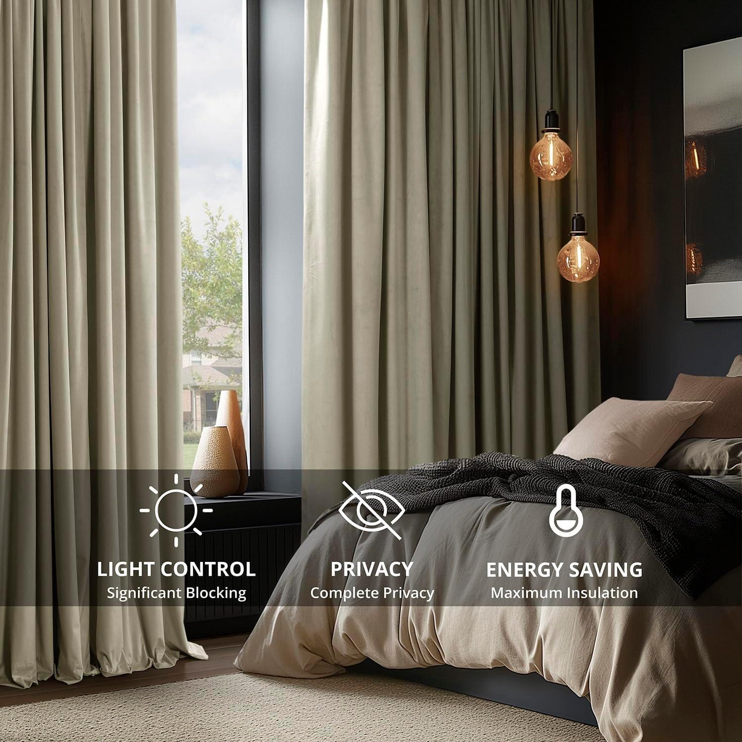 Exclusive Fabrics  Signature Pleated Blackout Velvet Curtain (1 Panel) Cool Beige 25 X 84 84 Inches