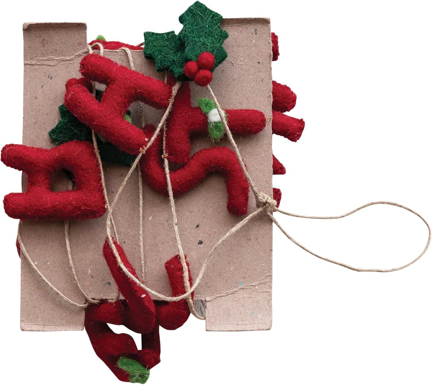 Creative Co-Op Handmade Wool Felt Garland With Holly Leaves And Berries "Merry Christmas"