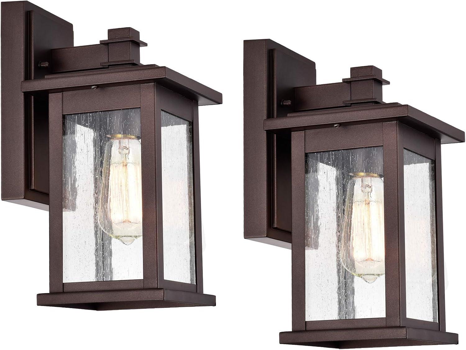 Oil Rubbed Bronze 12-Inch Outdoor Wall Lantern with Seeded Glass