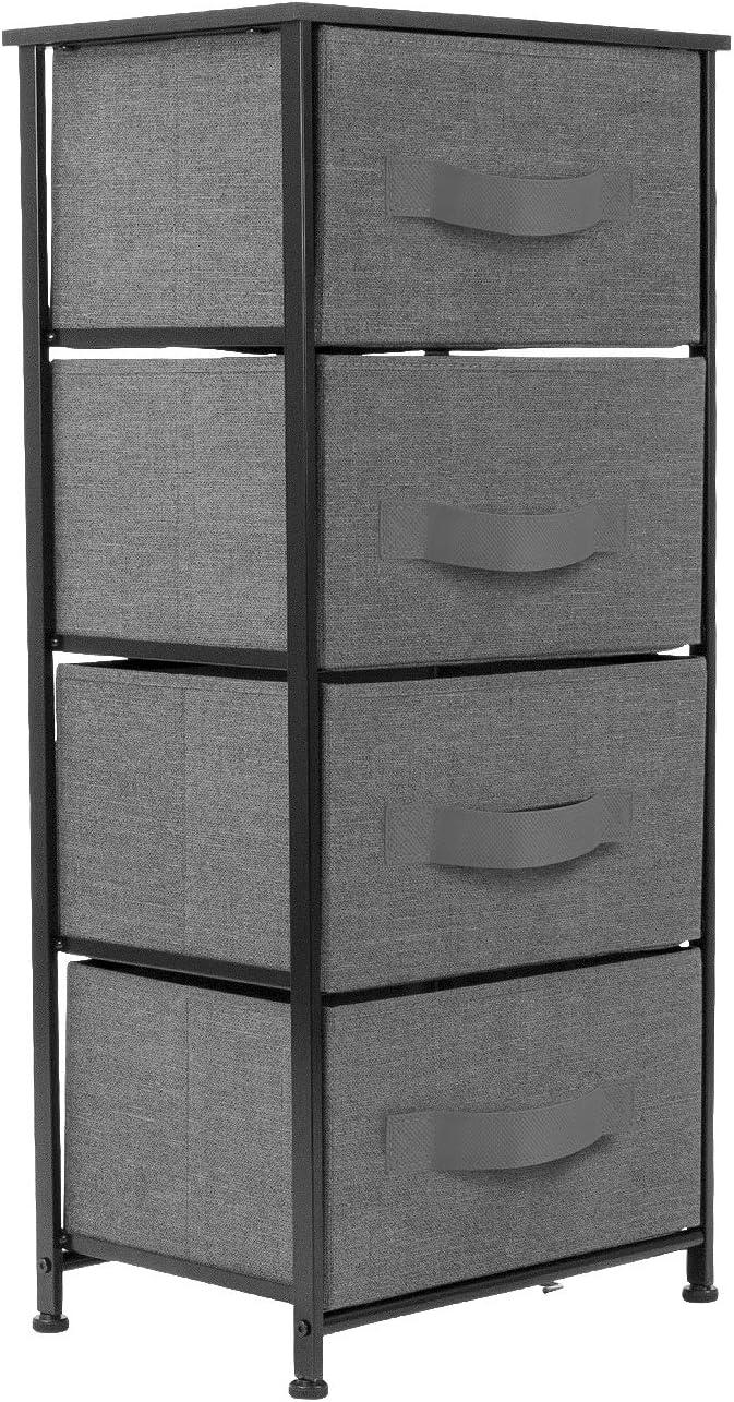 Sorbus 4 Drawers Chest Nightstand - Storage for Closet, Home, College Dorm - Features Steel Frame, Wood Top, & Fabric Bins (Black)