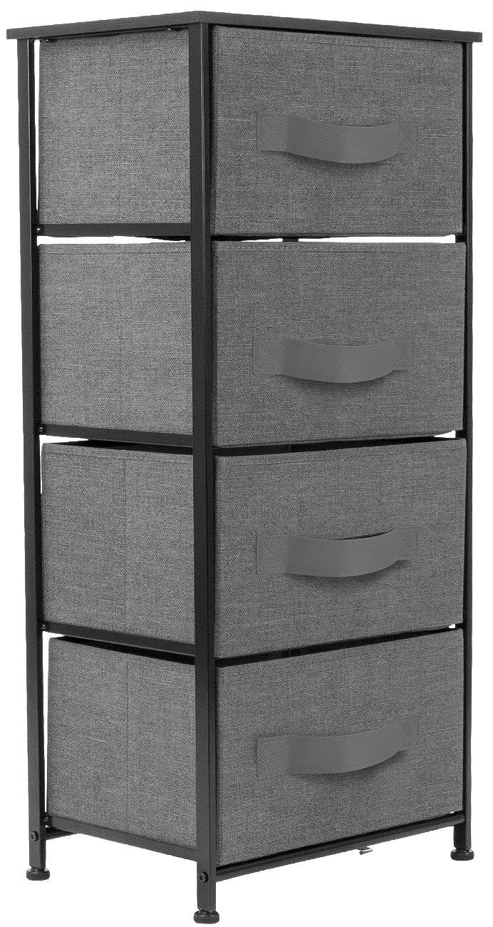 Sorbus 4 Drawers Chest Nightstand - Storage for Closet, Home, College Dorm - Features Steel Frame, Wood Top, & Fabric Bins (Black)