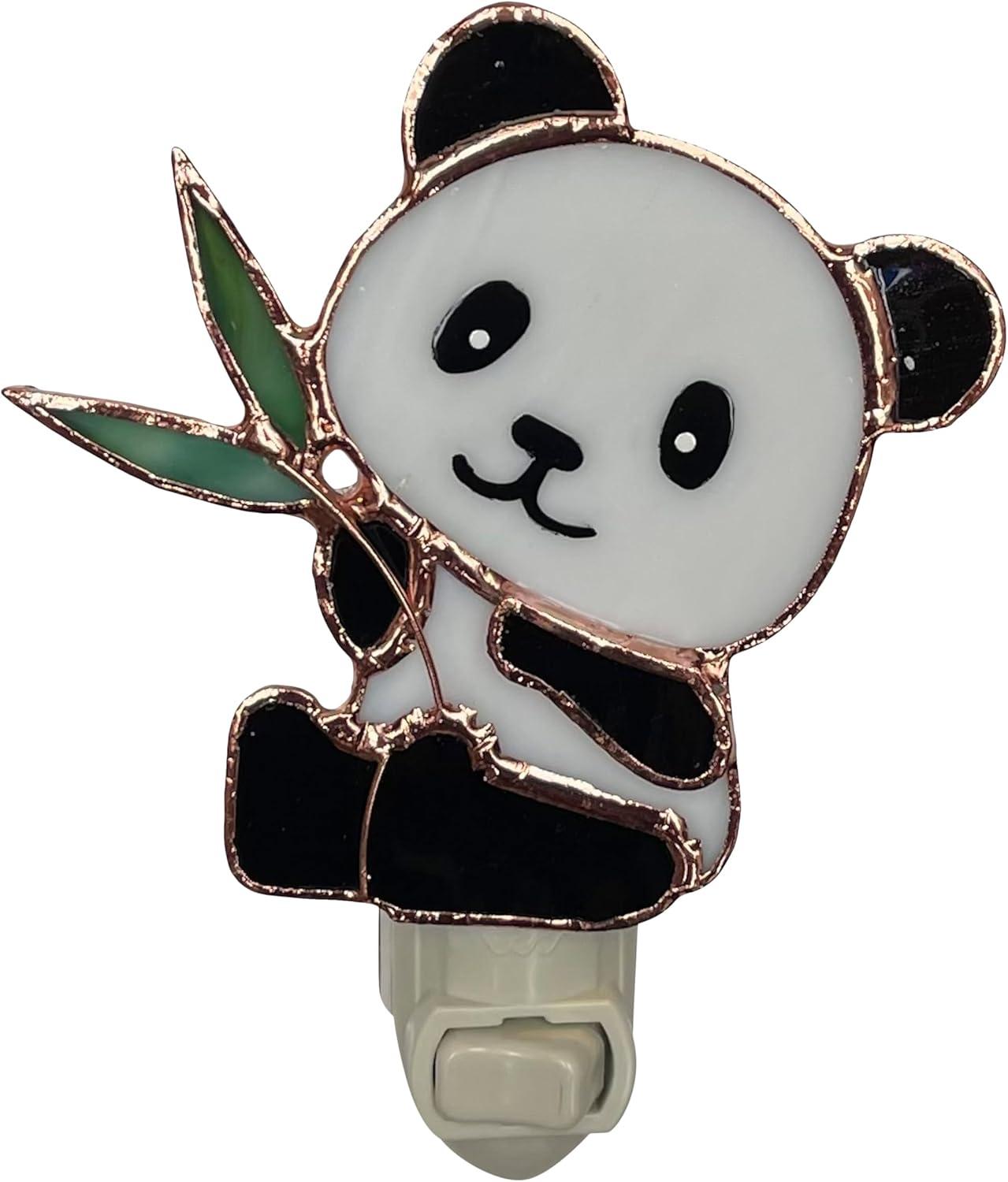 Handcrafted Stained Glass Panda Night Light with Incandescent Bulb