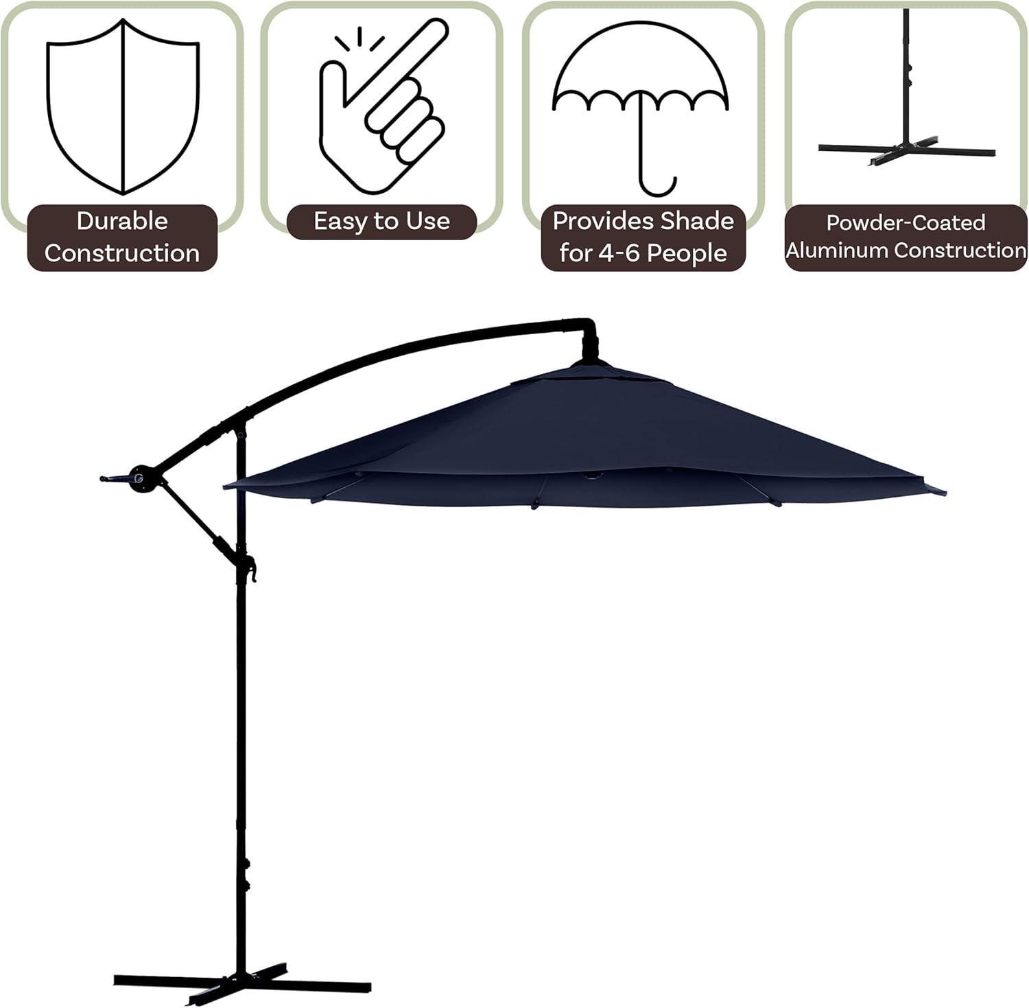 Pure Garden 10' Octagon Outdoor Patio Cantilever Umbrella Navy Blue: Weather-Resistant, Crank Lift, No Tilt