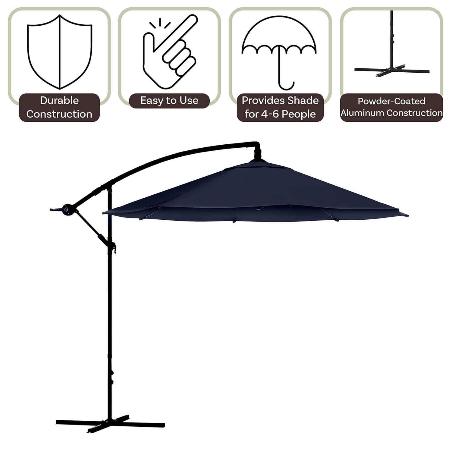Pure Garden 10' Octagon Outdoor Patio Cantilever Umbrella Navy Blue: Weather-Resistant, Crank Lift, No Tilt
