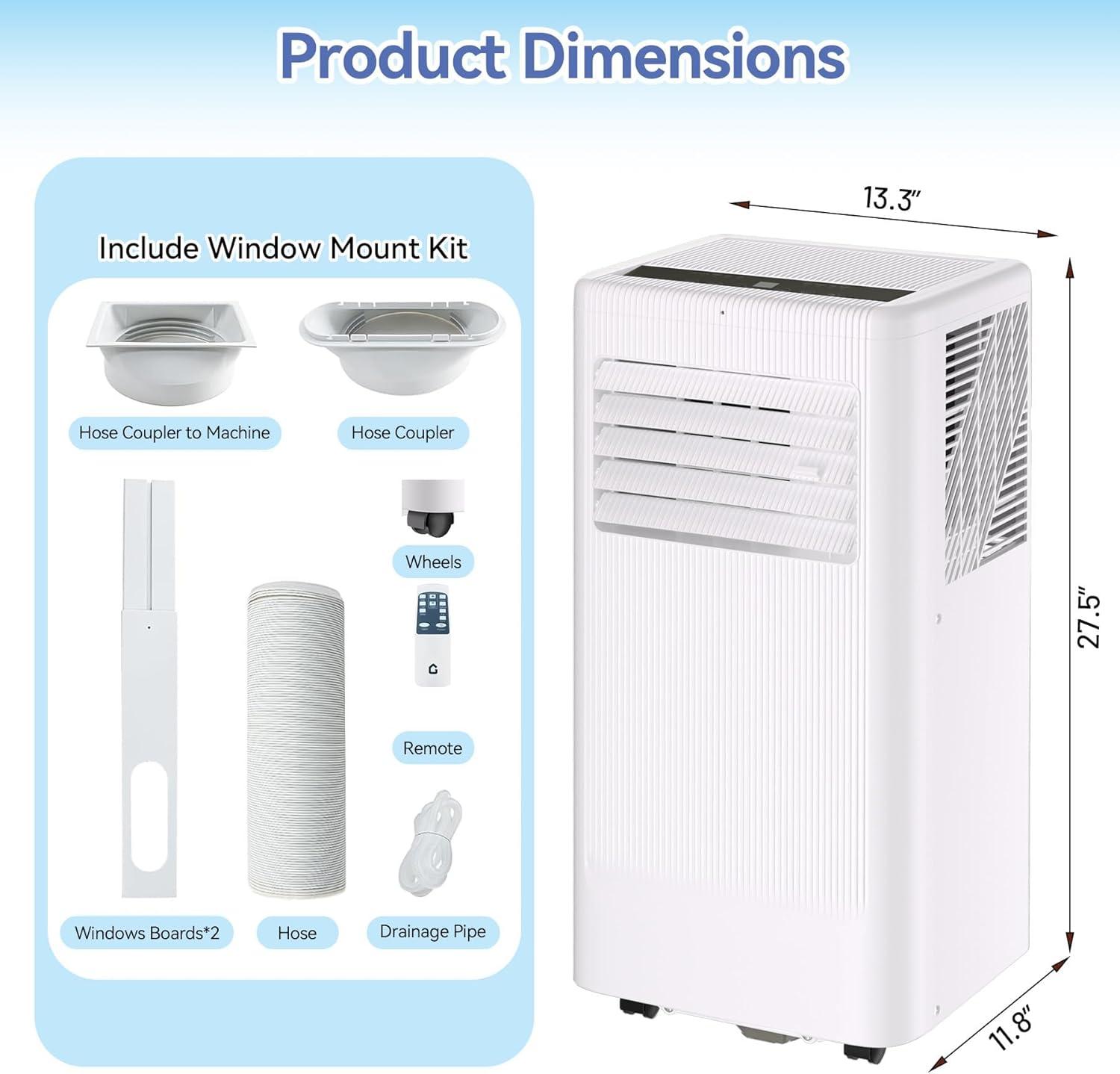10000 BTU Portable Air Conditioners, 3-In-1 Standing Portable AC Unit With Remote Control, 24 Hour Timer