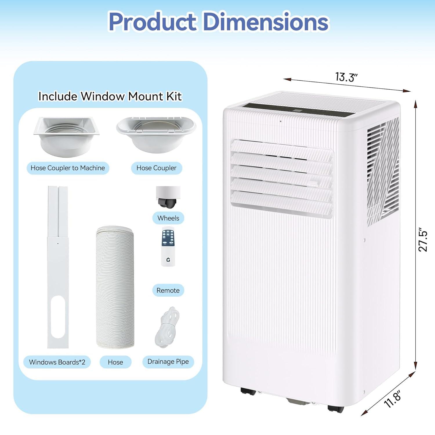 10000 BTU Portable Air Conditioners, 3-In-1 Standing Portable AC Unit With Remote Control, 24 Hour Timer