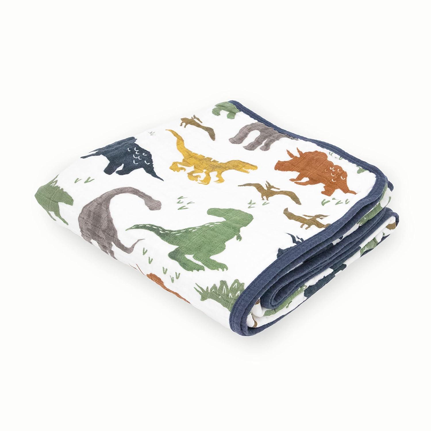 Dino Friends Blue Cotton Muslin Toddler Quilt