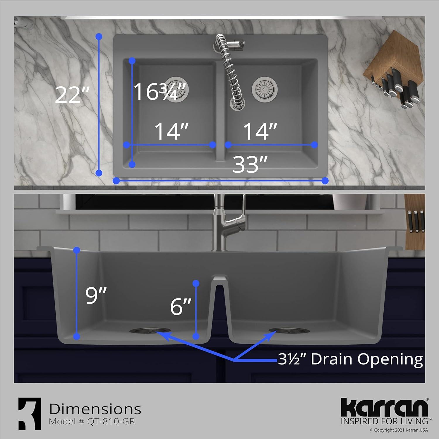 Karran Quartz 33'' X 22'' 50/50 Double Bowl Composite Drop-in Kitchen Sink