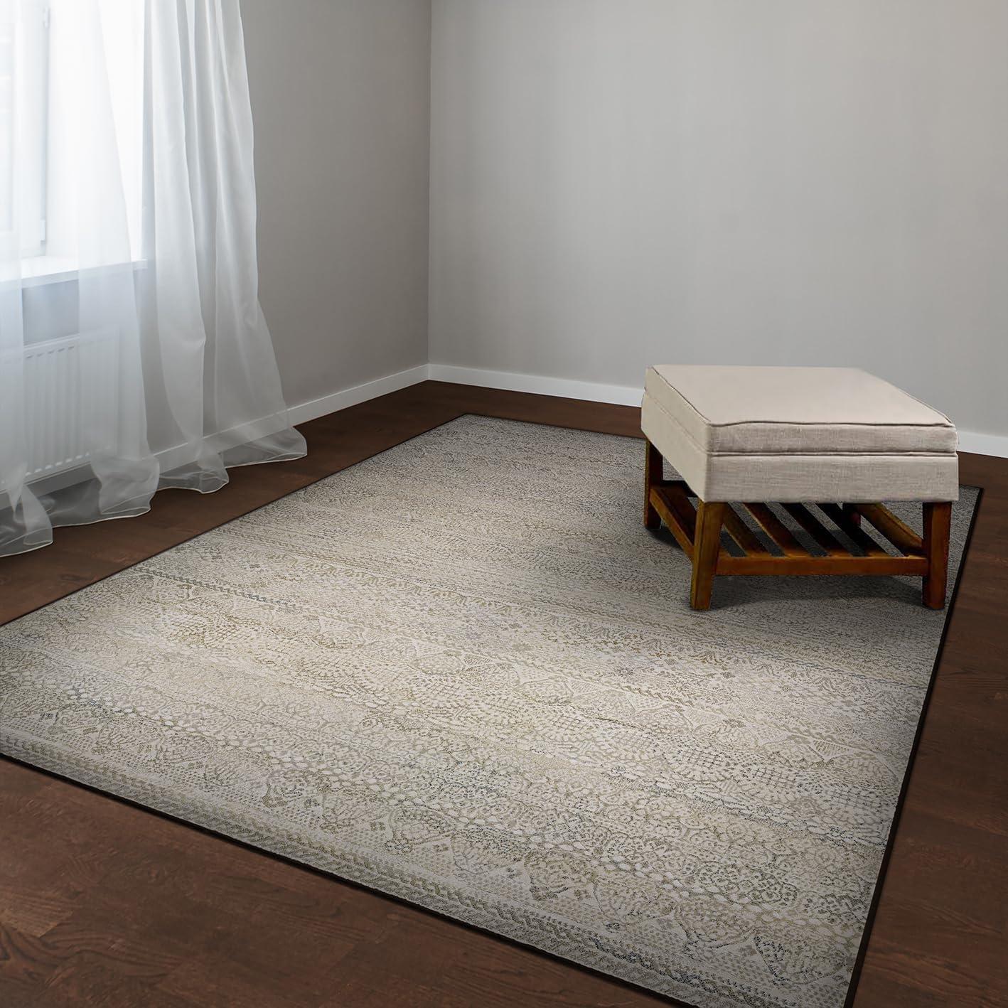 Ivory and Light Grey Abstract Synthetic Area Rug