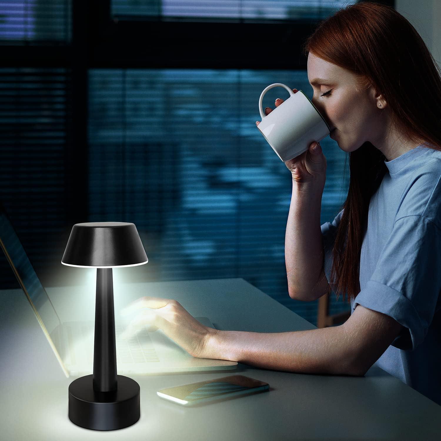 Egobasic Cordless Table Lamps, Modern Rechargeable Battery LED Desk Touch Night Light, 11.8" Metal Minimalist Small Portable Lamps for Dinner Coffee Table Restaurant Bedroom Bar Hotel, Gold