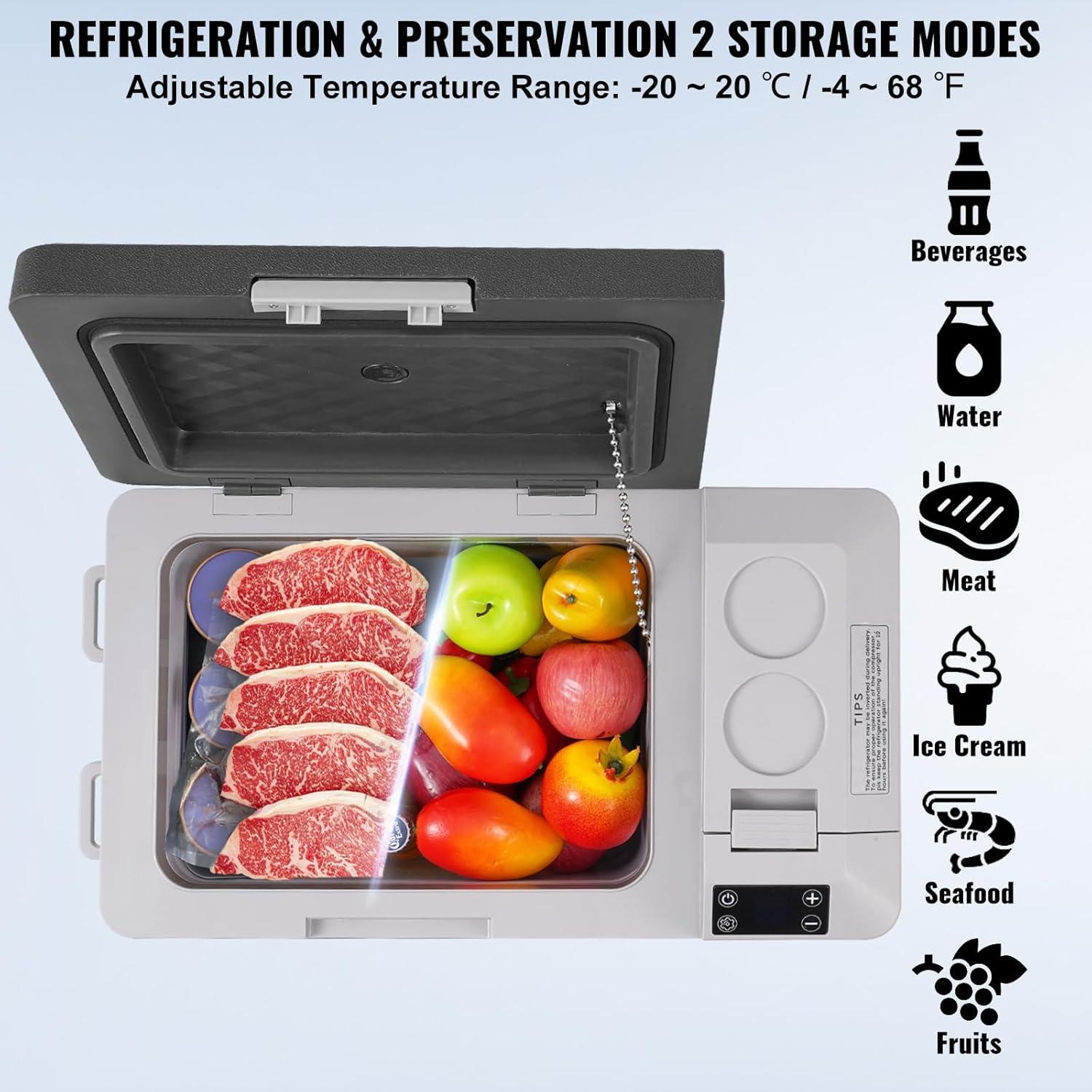 VEVOR 25L Black and Gray Portable Car Refrigerator Freezer