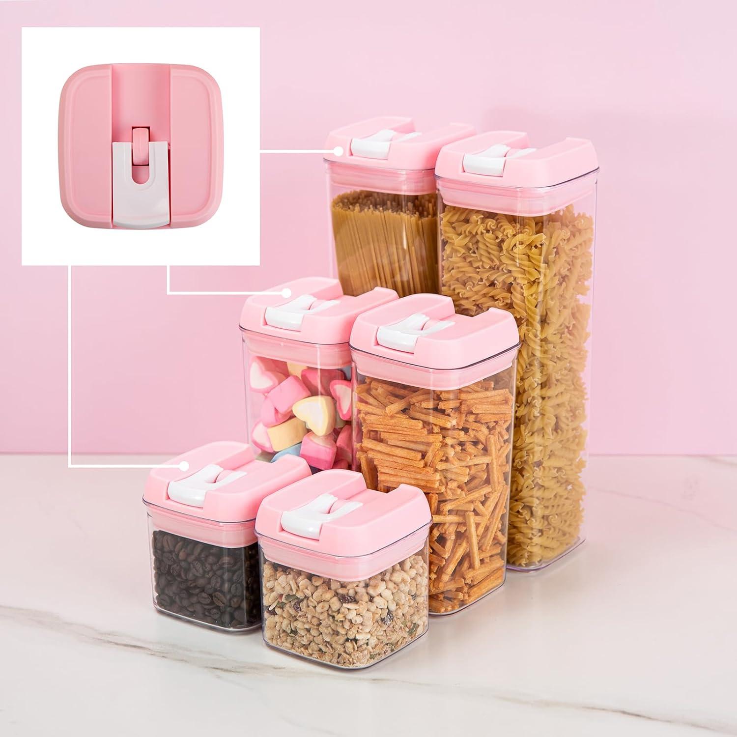 U-QE Airtight Food Storage Containers -6 Piece BPA Free Clear Plastic Airtight Containers with Easy Lock Lids for Kitchen Pantry Organization and Storage - Sugar, Flour, Cereal, Labels & Marker