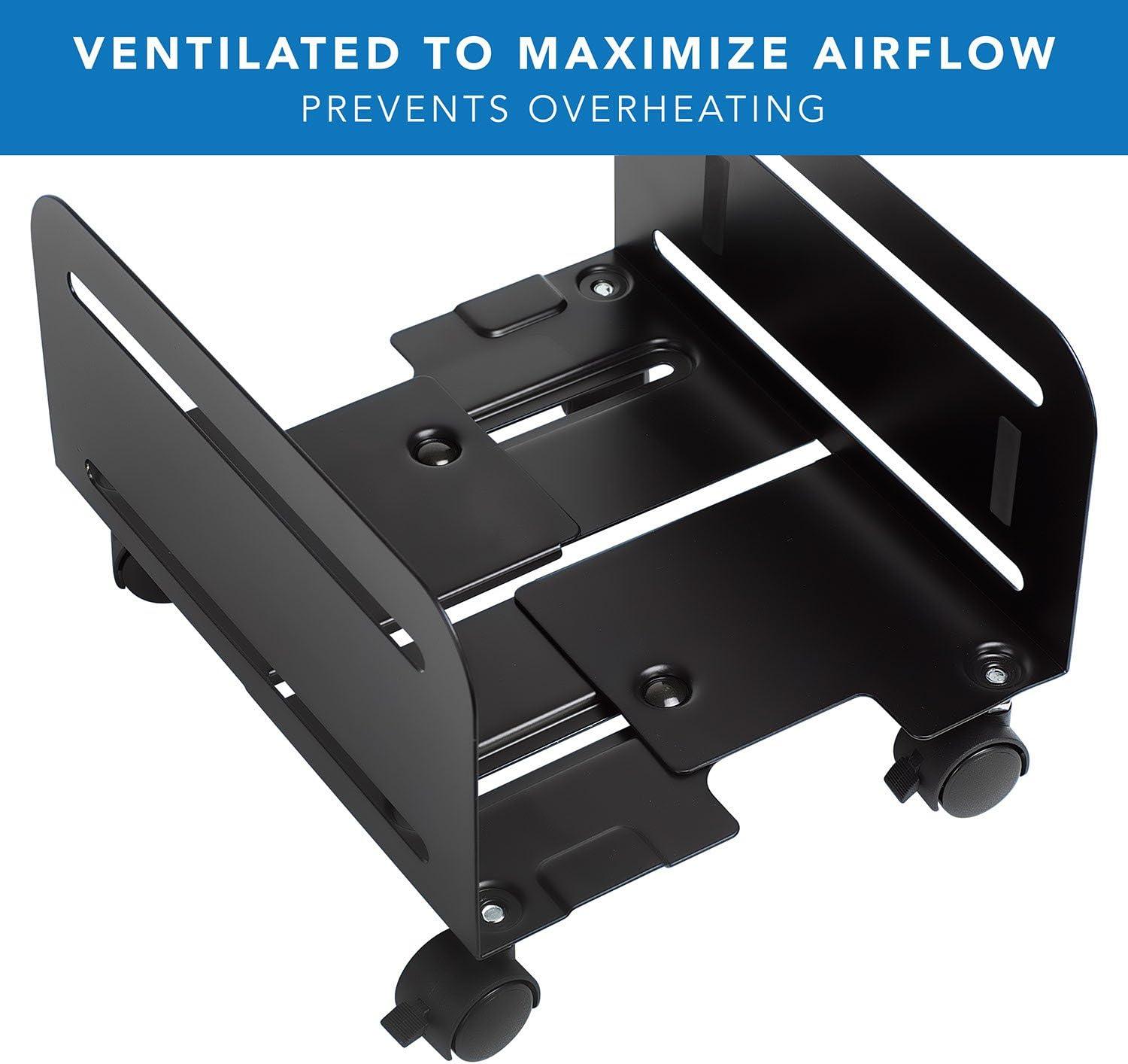 Mount-It! Rolling CPU Stand with Wheels | Heavy Duty Desktop Computer Tower Cart with Ventilation and Adjustable Width from 4.87 to 8.5 Inches | Steel