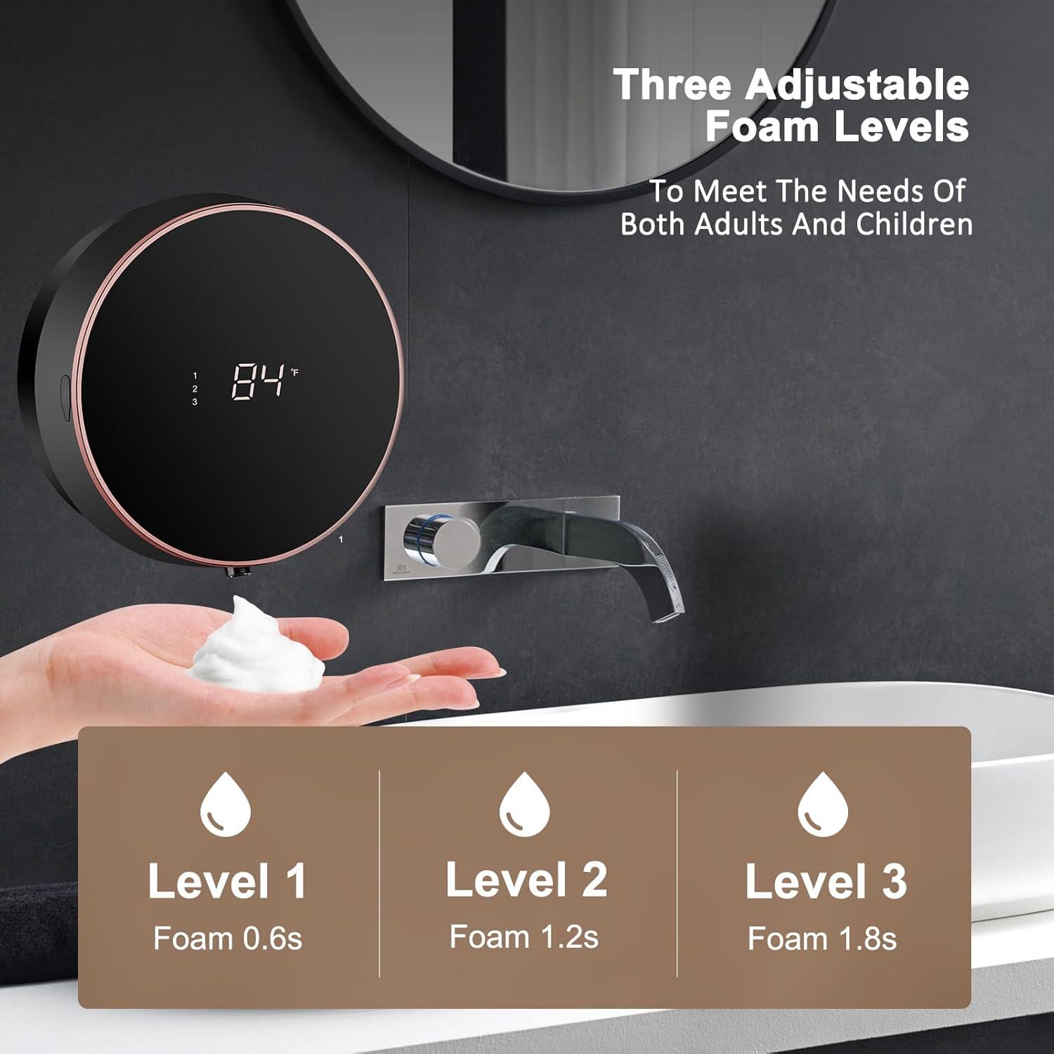 Automatic Soap Dispenser Foam Bathroom: Wall Mount Rechargeable Touchless Adjustable Auto Smart Electric Plastic Black Foaming Soap Dispenser with Clock - Kitchen - Hand Dish Lotion Couple Kids