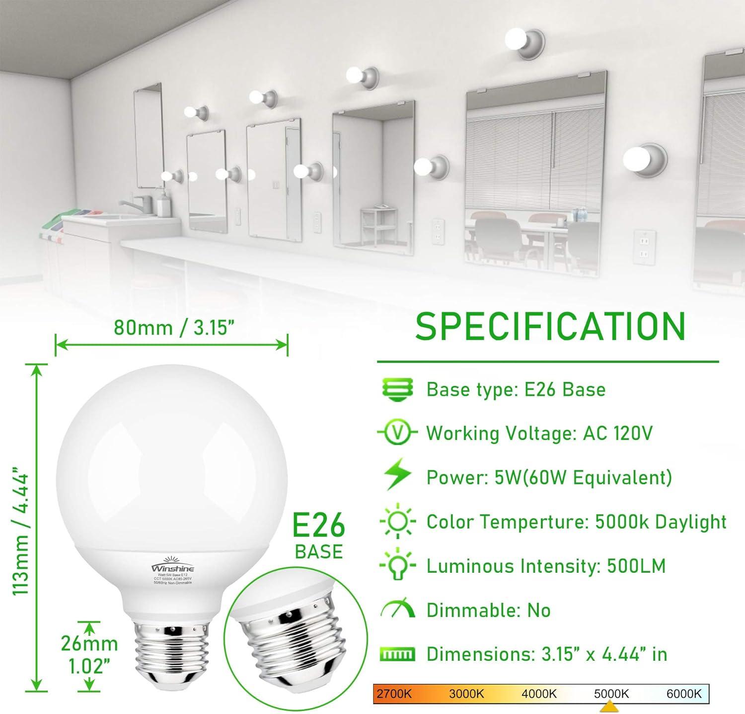 Hansang White G25 LED Globe Light Bulbs, 60W Equivalent