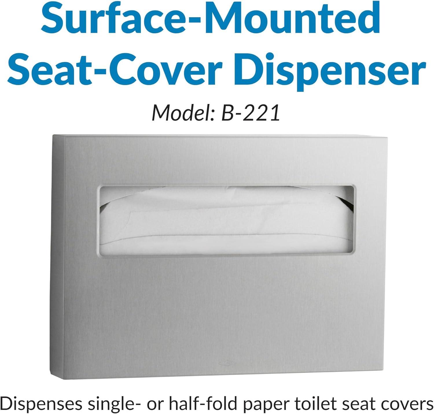 Bobrick Stainless Steel Toilet Seat Cover Dispenser, ClassicSeries, 15.75 x 2 x 11, Satin Finish -BOB221