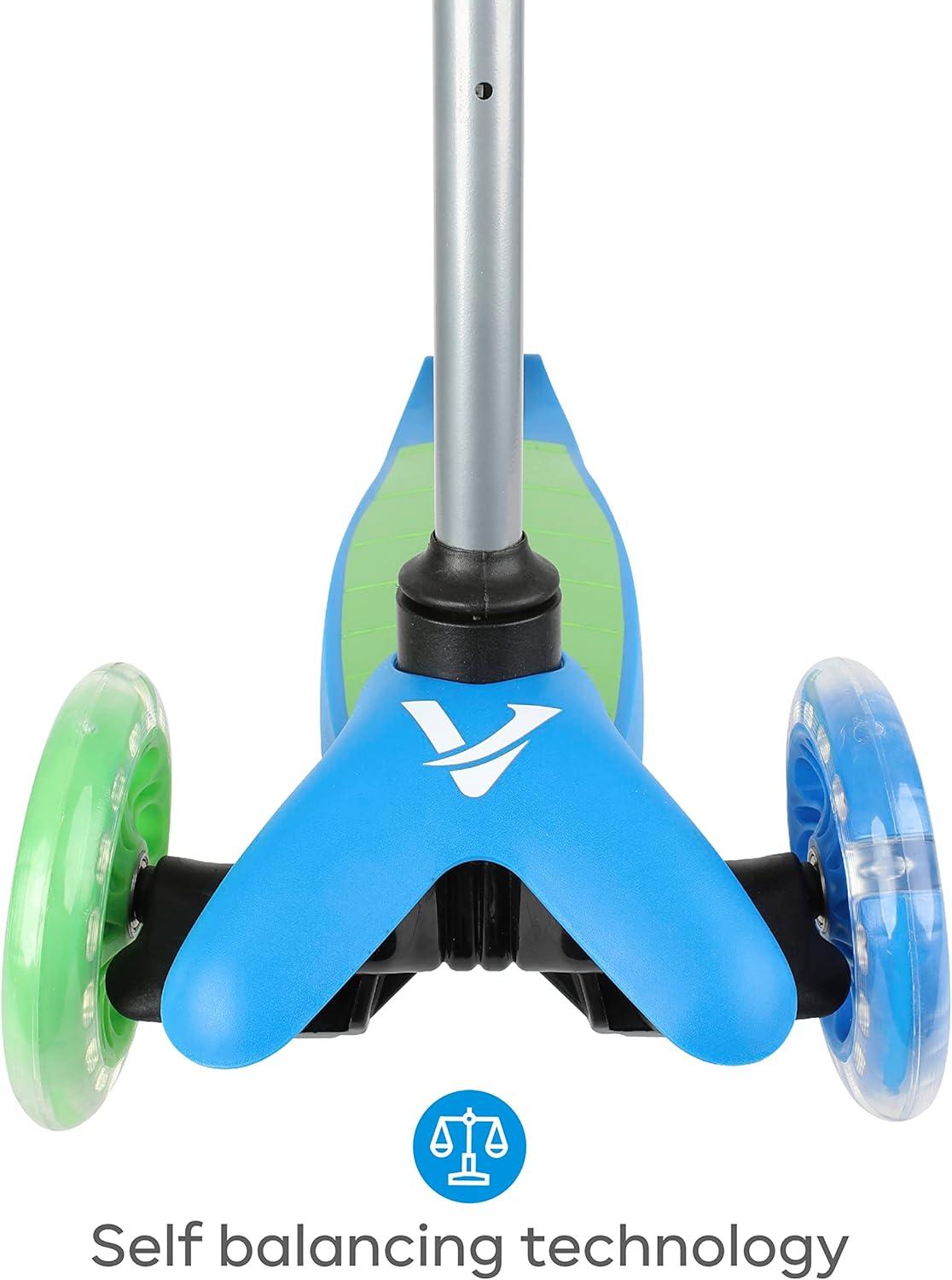 Voyager 3 Wheel Kick Scooter with Light Up Wheels and Tbar - Green