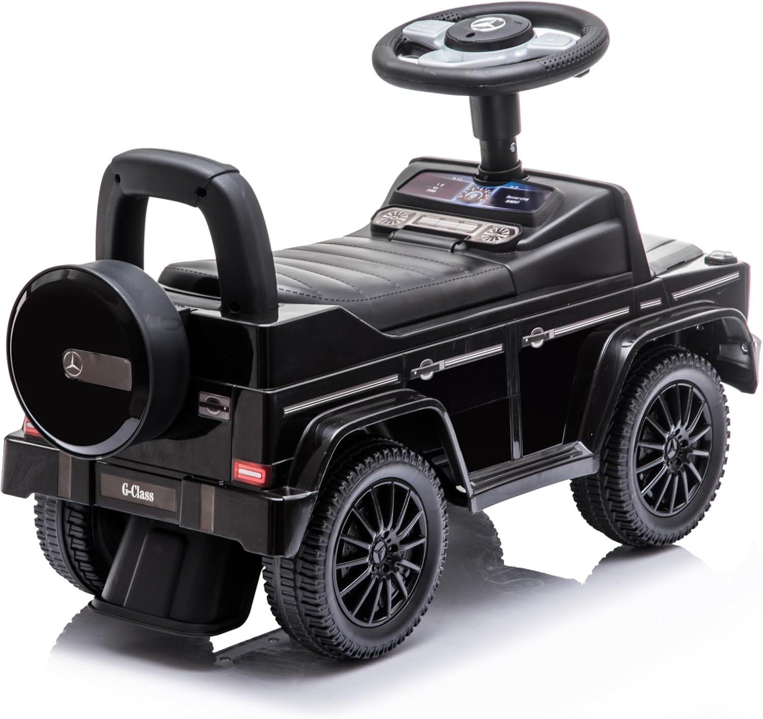 Best Ride On Cars Realistic Children's Mercedes G-Wagon Foot to Floor Ride Along Car & Push Behind Walker with Hidden Storage and Support Bar, Black