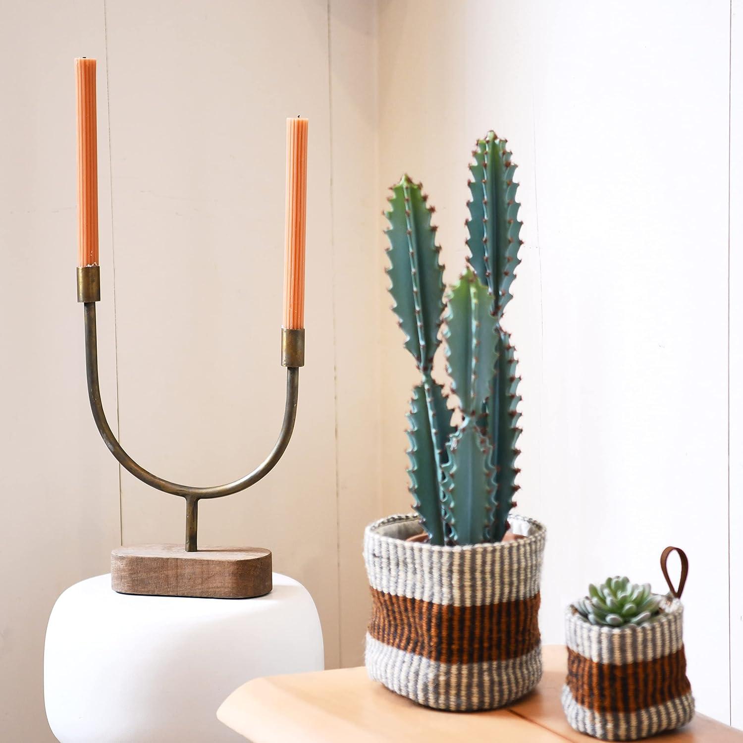 Creative Co-Op Woven Jute Baskets with Liner, Rust Striped, Set of 2 Sizes