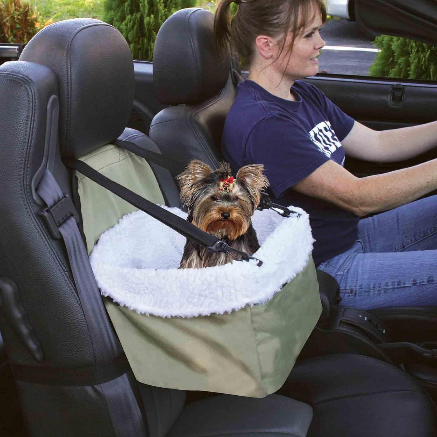 Olive Green Faux Sheepskin Dog Booster Seat