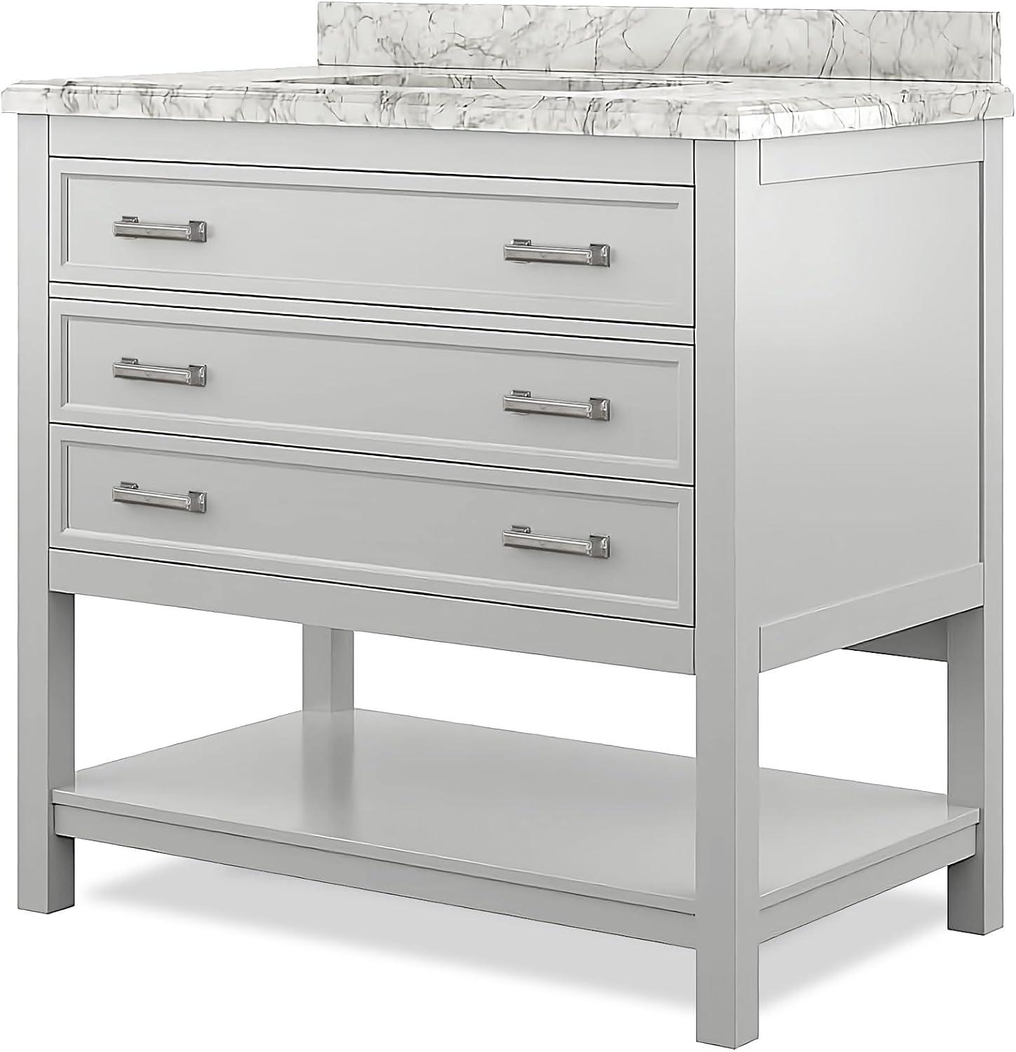 Furniture of America Freya 37" White Single Bathroom Vanity with White Carrera Marble Top and Undermount Sink