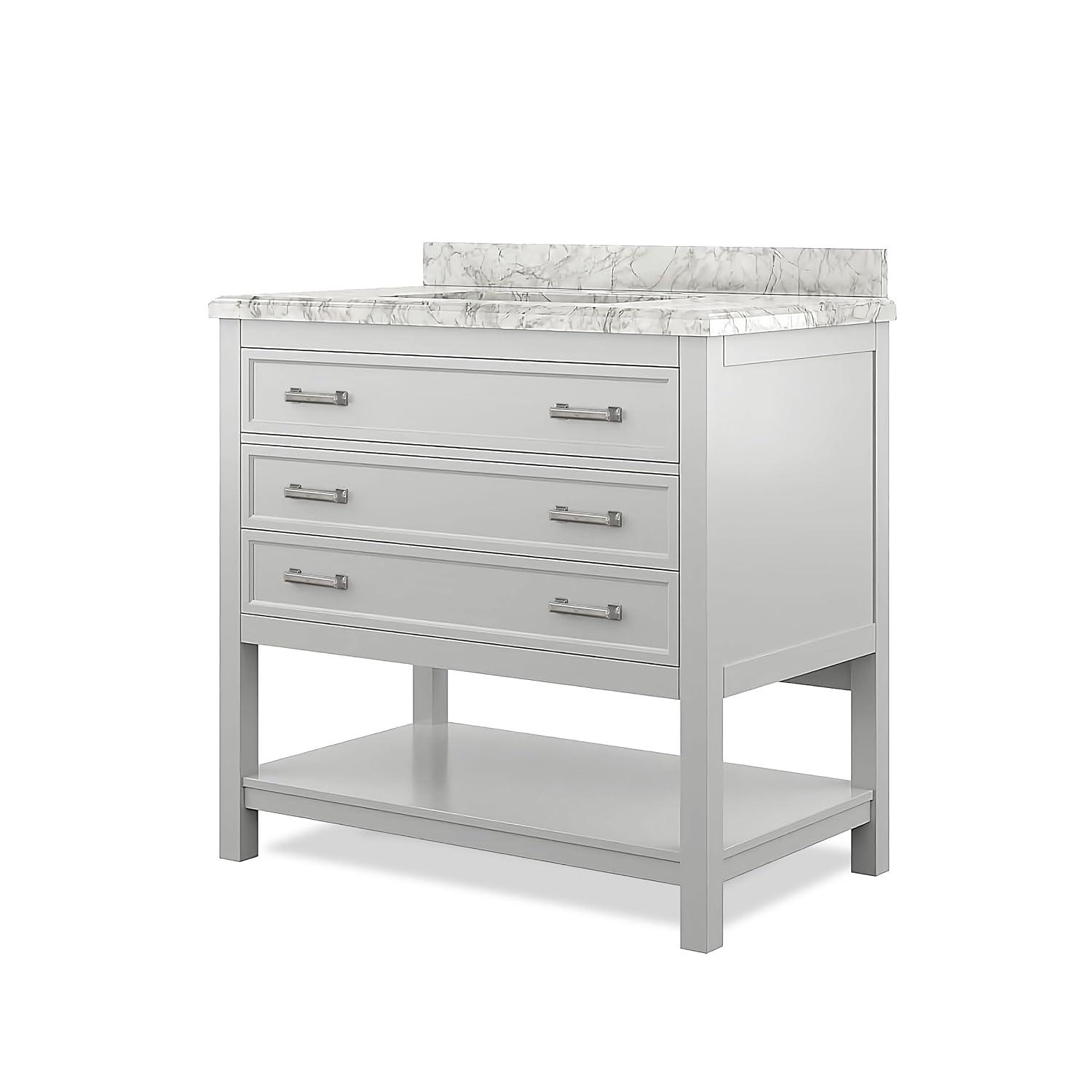 Furniture of America Freya 37" White Single Bathroom Vanity with White Carrera Marble Top and Undermount Sink