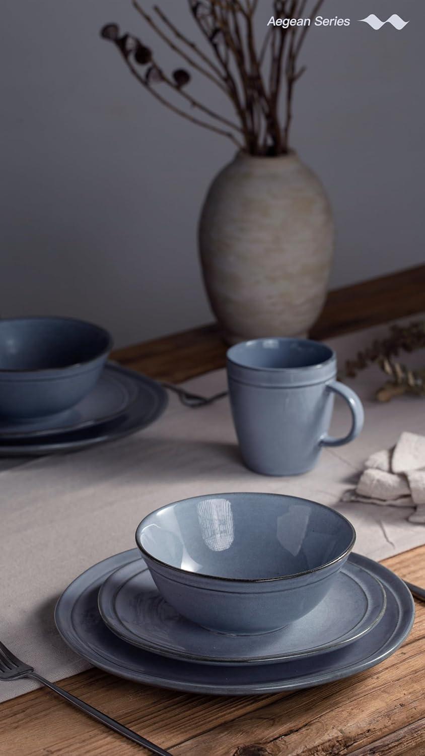 Blue Grey Ceramic Reactive Glaze Dinnerware Set for 4