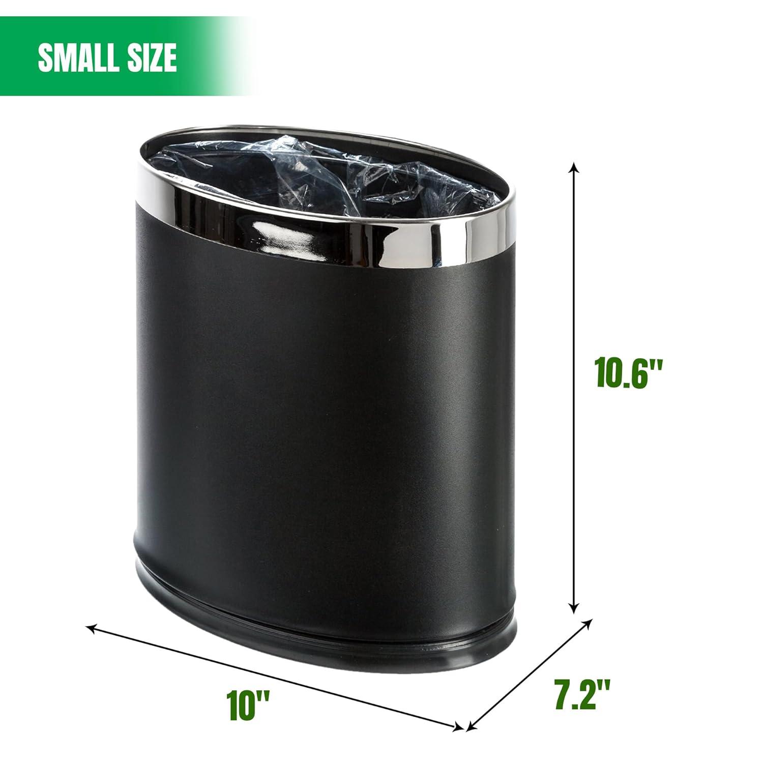 'Invisi-Overlap' Metal Trash Can, Open Top Small Office Wastebasket, Oval Shape (Black)
